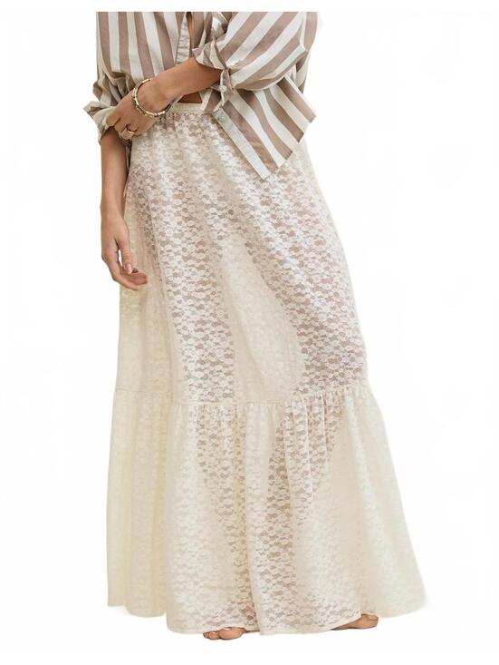 AE Aerie Tiered Lace Maxi Skirt American Eagle True NWT Soft Muslin Medium - Picture 2 of 4